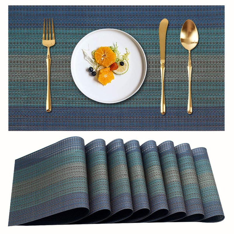 Candumy Blue Placemats Set of 8 for Dining Table Washable High Temperature Resistant Non-Skid,Crossweave Woven Textilene Vinyl PVC Placemats for Kitchen - Image 1